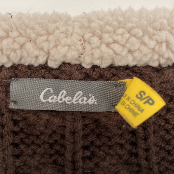 Cabela’s Hooded Sweater Knit Womens Small Brown/White Toggles Sherpa Lining - Picture 2 of 7